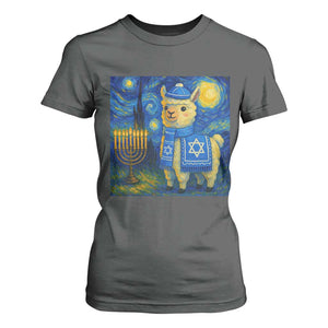 Starry Hanukkah Night T Shirt For Women Funny Llama Jewish Holiday Gift TS12 Dark Heather Print Your Wear