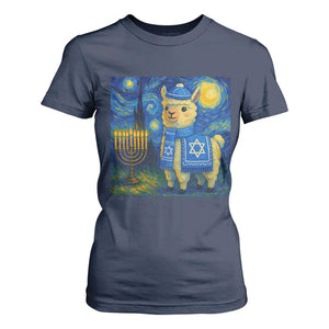 Starry Hanukkah Night T Shirt For Women Funny Llama Jewish Holiday Gift TS12 Navy Print Your Wear