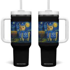 Starry Hanukkah Night Tumbler With Handle Funny Llama Jewish Holiday Gift TS12 One Size: 40 oz Black Print Your Wear