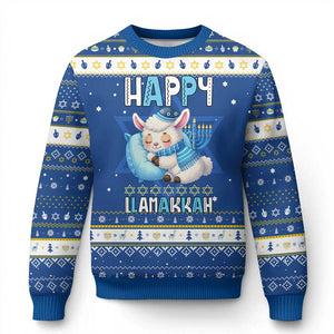 Funny Happy Llamakkah Hanukkah Ugly Sweater Cute Llama Jewish Holiday Gift TS12 Blue White Print Your Wear