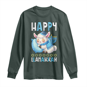 Funny Happy Llamakkah Long Sleeve Shirt Cute Llama Jewish Holiday Gift TS12 Dark Forest Green Print Your Wear