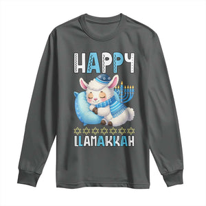 Funny Happy Llamakkah Long Sleeve Shirt Cute Llama Jewish Holiday Gift TS12 Dark Heather Print Your Wear