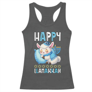 Funny Happy Llamakkah Racerback Tank Top Cute Llama Jewish Holiday Gift TS12 Dark Heather Print Your Wear