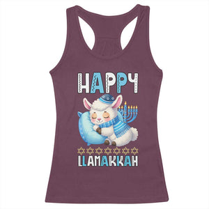 Funny Happy Llamakkah Racerback Tank Top Cute Llama Jewish Holiday Gift TS12 Maroon Print Your Wear