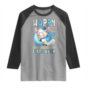 Funny Happy Llamakkah Raglan Shirt Cute Llama Jewish Holiday Gift TS12 Sport Gray Black Print Your Wear