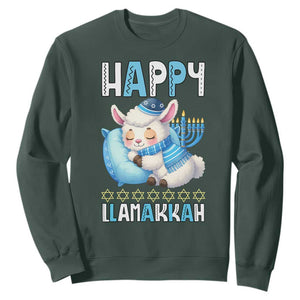 Funny Happy Llamakkah Sweatshirt Cute Llama Jewish Holiday Gift TS12 Dark Forest Green Print Your Wear