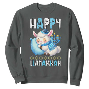 Funny Happy Llamakkah Sweatshirt Cute Llama Jewish Holiday Gift TS12 Dark Heather Print Your Wear