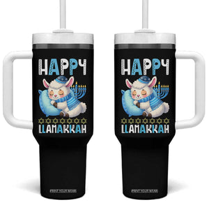 Funny Happy Llamakkah Tumbler With Handle Cute Llama Jewish Holiday Gift TS12 One Size: 40 oz Black Print Your Wear