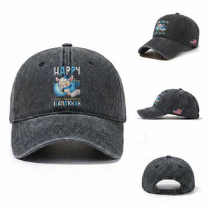 Funny Happy Llamakkah Washed Cotton Baseball Cap Cute Llama Jewish Holiday Gift TS12 Washed Cap Universal Fit Dark Gray Print Your Wear