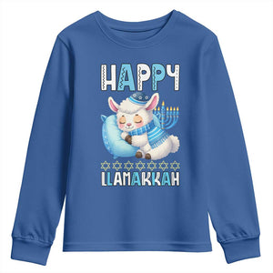 Funny Happy Llamakkah Youth Sweatshirt Cute Llama Jewish Holiday Gift TS12 Royal Blue Print Your Wear