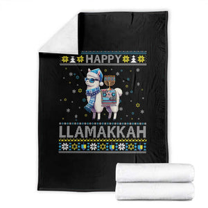 Happy LLamakkah Throw Blanket Funny Llama Ugly Hanukkah Christmas Gift TS12 Black Print Your Wear
