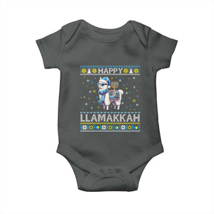 Happy LLamakkah Baby Onesie Funny Llama Ugly Hanukkah Christmas Gift TS12 Dark Heather Print Your Wear