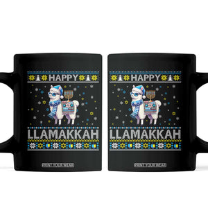Happy LLamakkah Coffee Mug Funny Llama Ugly Hanukkah Christmas Gift TS12 Black Print Your Wear