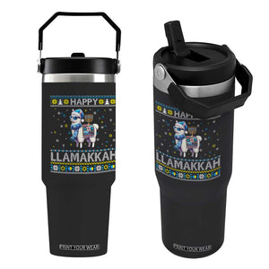 Happy LLamakkah Flip Straw Tumbler Funny Llama Ugly Hanukkah Christmas Gift TS12 One Size: 30 oz Black Print Your Wear