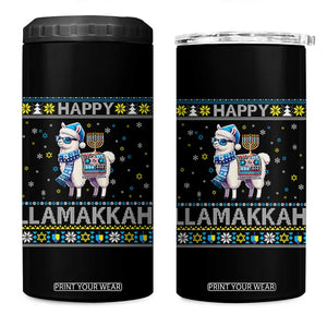 Happy LLamakkah 4 in 1 Can Cooler Tumbler Funny Llama Ugly Hanukkah Christmas Gift TS12 One Size: 16 oz Black Print Your Wear