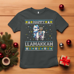 Happy LLamakkah T Shirt Funny Llama Ugly Hanukkah Christmas Gift TS12 Dark Heather Print Your Wear