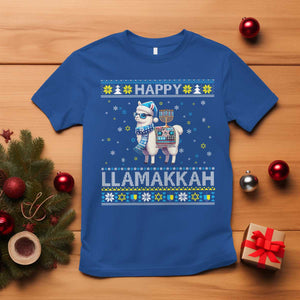 Happy LLamakkah T Shirt Funny Llama Ugly Hanukkah Christmas Gift TS12 Royal Blue Print Your Wear