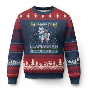 Happy LLamakkah Ugly Christmas Sweater Funny Llama Ugly Hanukkah Xmas Gift TS12 Navy Red Print Your Wear