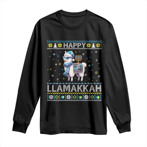 Happy LLamakkah Long Sleeve Shirt Funny Llama Ugly Hanukkah Christmas Gift TS12 Black Print Your Wear