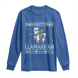 Happy LLamakkah Long Sleeve Shirt Funny Llama Ugly Hanukkah Christmas Gift TS12 Royal Blue Print Your Wear