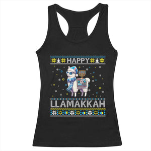 Happy LLamakkah Racerback Tank Top Funny Llama Ugly Hanukkah Christmas Gift TS12 Black Print Your Wear