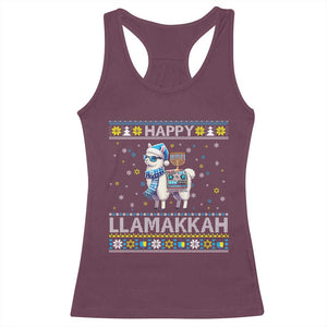 Happy LLamakkah Racerback Tank Top Funny Llama Ugly Hanukkah Christmas Gift TS12 Maroon Print Your Wear