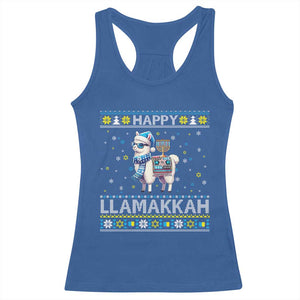 Happy LLamakkah Racerback Tank Top Funny Llama Ugly Hanukkah Christmas Gift TS12 Royal Blue Print Your Wear