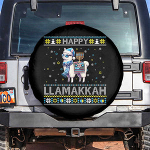 Happy LLamakkah Spare Tire Cover Funny Llama Ugly Hanukkah Christmas Gift TS12 No hole Black Print Your Wear