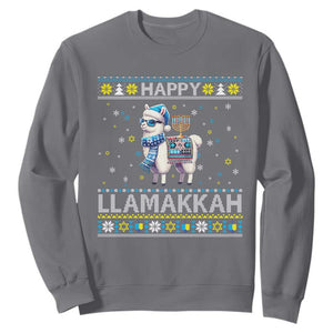 Happy LLamakkah Sweatshirt Funny Llama Ugly Hanukkah Christmas Gift TS12 Charcoal Print Your Wear