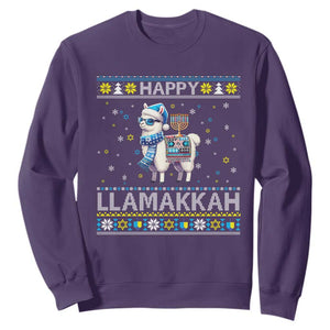 Happy LLamakkah Sweatshirt Funny Llama Ugly Hanukkah Christmas Gift TS12 Purple Print Your Wear