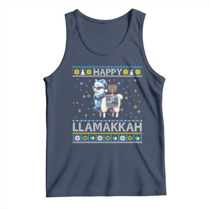Happy LLamakkah Tank Top Funny Llama Ugly Hanukkah Christmas Gift TS12 Navy Print Your Wear