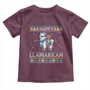 Happy LLamakkah Toddler T Shirt Funny Llama Ugly Hanukkah Christmas Gift TS12 Maroon Print Your Wear