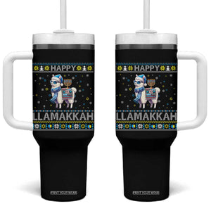 Happy LLamakkah Tumbler With Handle Funny Llama Ugly Hanukkah Christmas Gift TS12 One Size: 40 oz Black Print Your Wear