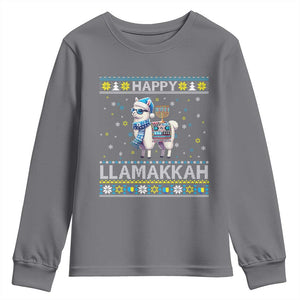 Happy LLamakkah Youth Sweatshirt Funny Llama Ugly Hanukkah Christmas Gift TS12 Charcoal Print Your Wear