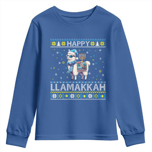 Happy LLamakkah Youth Sweatshirt Funny Llama Ugly Hanukkah Christmas Gift TS12 Royal Blue Print Your Wear