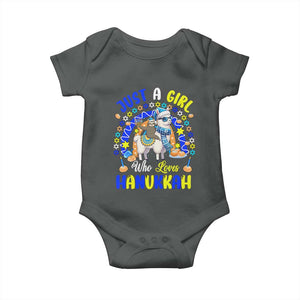 A Girl Loves Hanukkah Baby Onesie Funny Sloth On Llama Jewish Holiday Gift TS12 Dark Heather Print Your Wear