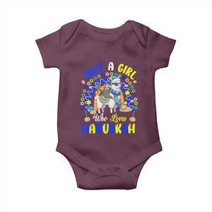A Girl Loves Hanukkah Baby Onesie Funny Sloth On Llama Jewish Holiday Gift TS12 Maroon Print Your Wear