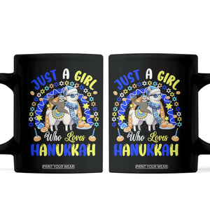 A Girl Loves Hanukkah Coffee Mug Funny Sloth On Llama Jewish Holiday Gift TS12 Black Print Your Wear