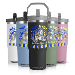 A Girl Loves Hanukkah Flip Straw Tumbler Funny Sloth On Llama Jewish Holiday Gift TS12 Print Your Wear