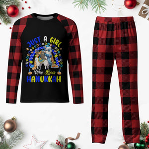 A Girl Loves Hanukkah Plaid Pajama Set Funny Sloth On Llama Jewish Holiday Gift TS12 Buffalo Plaid Print Your Wear