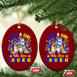 A Girl Loves Hanukkah Ceramic Ornament Funny Sloth On Llama Jewish Holiday Gift TS12 Print Your Wear