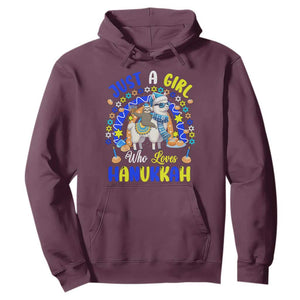 A Girl Loves Hanukkah Hoodie Funny Sloth On Llama Jewish Holiday Gift TS12 Maroon Print Your Wear