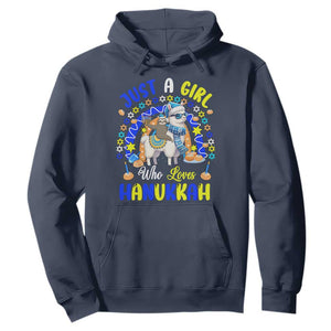 A Girl Loves Hanukkah Hoodie Funny Sloth On Llama Jewish Holiday Gift TS12 Navy Print Your Wear