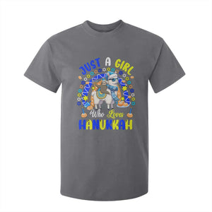 A Girl Loves Hanukkah T Shirt For Kid Funny Sloth On Llama Jewish Holiday Gift TS12 Charcoal Print Your Wear