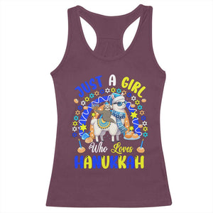 A Girl Loves Hanukkah Racerback Tank Top Funny Sloth On Llama Jewish Holiday Gift TS12 Maroon Print Your Wear