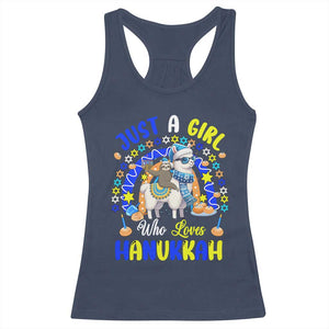 A Girl Loves Hanukkah Racerback Tank Top Funny Sloth On Llama Jewish Holiday Gift TS12 Navy Print Your Wear