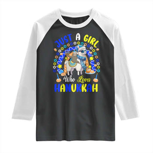 A Girl Loves Hanukkah Raglan Shirt Funny Sloth On Llama Jewish Holiday Gift TS12 Black White Print Your Wear
