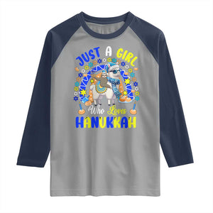 A Girl Loves Hanukkah Raglan Shirt Funny Sloth On Llama Jewish Holiday Gift TS12 Sport Gray Navy Print Your Wear