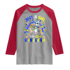A Girl Loves Hanukkah Raglan Shirt Funny Sloth On Llama Jewish Holiday Gift TS12 Sport Gray Red Print Your Wear