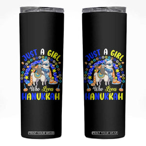 A Girl Loves Hanukkah Skinny Tumbler Funny Sloth On Llama Jewish Holiday Gift TS12 Black Print Your Wear